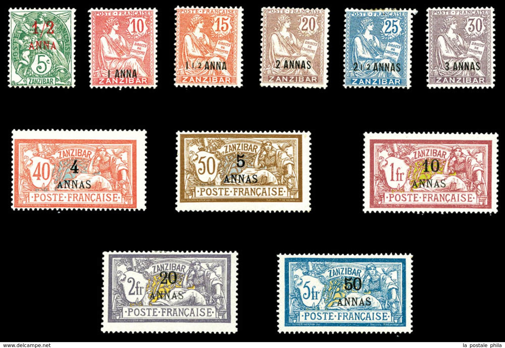 * ZANZIBAR, N°47/57, Série Surchargée ANNAS De 1903. TB   Qualité: *   Cote: 425 Euros - Neufs