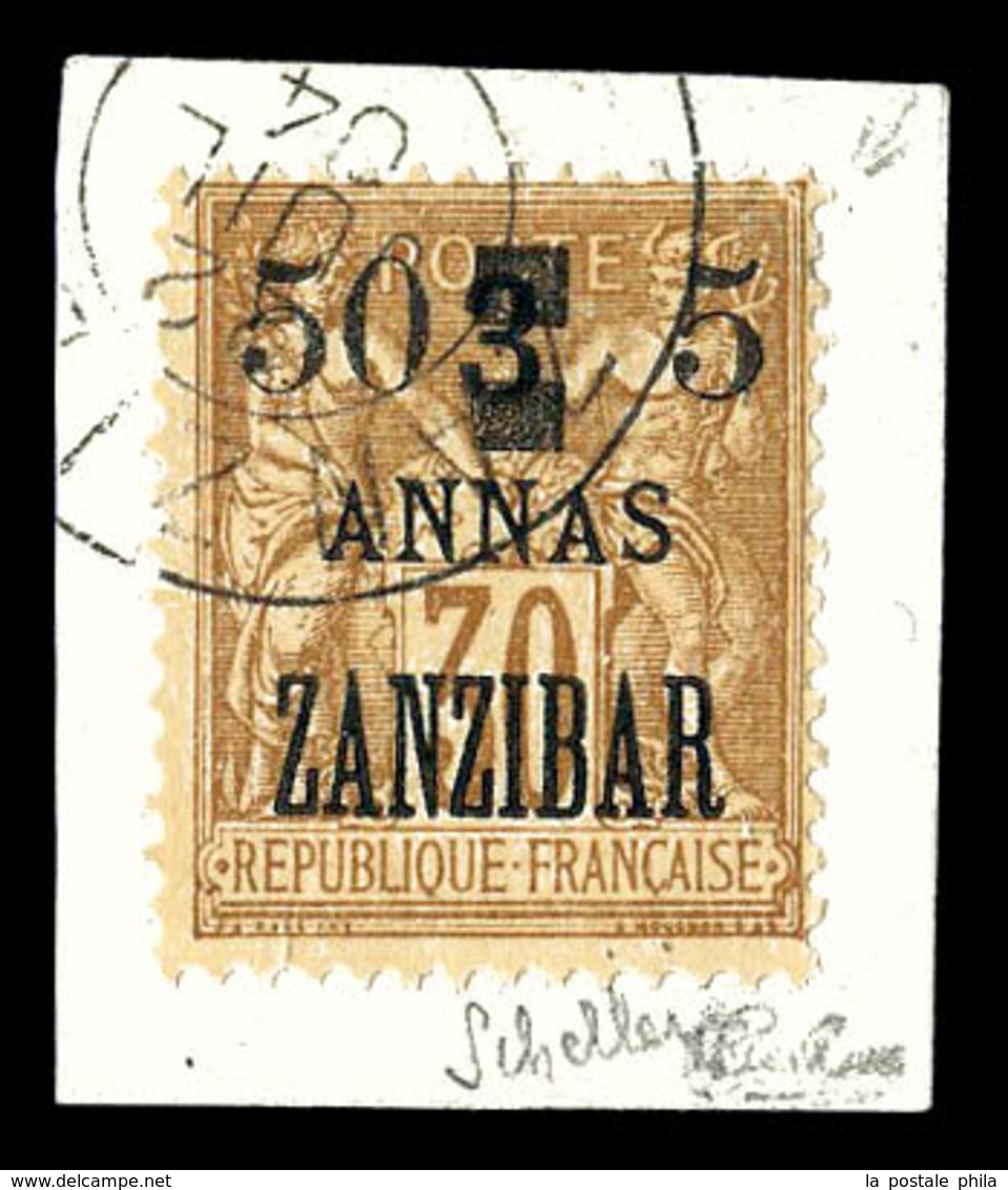 O ZANZIBAR, N°59, 50c Et 5 Sur 3 A S 30c Sur Son Support. SUP. R. (signé Scheller/certificat)   Qualité: O   Cote: 1400  - Unused Stamps