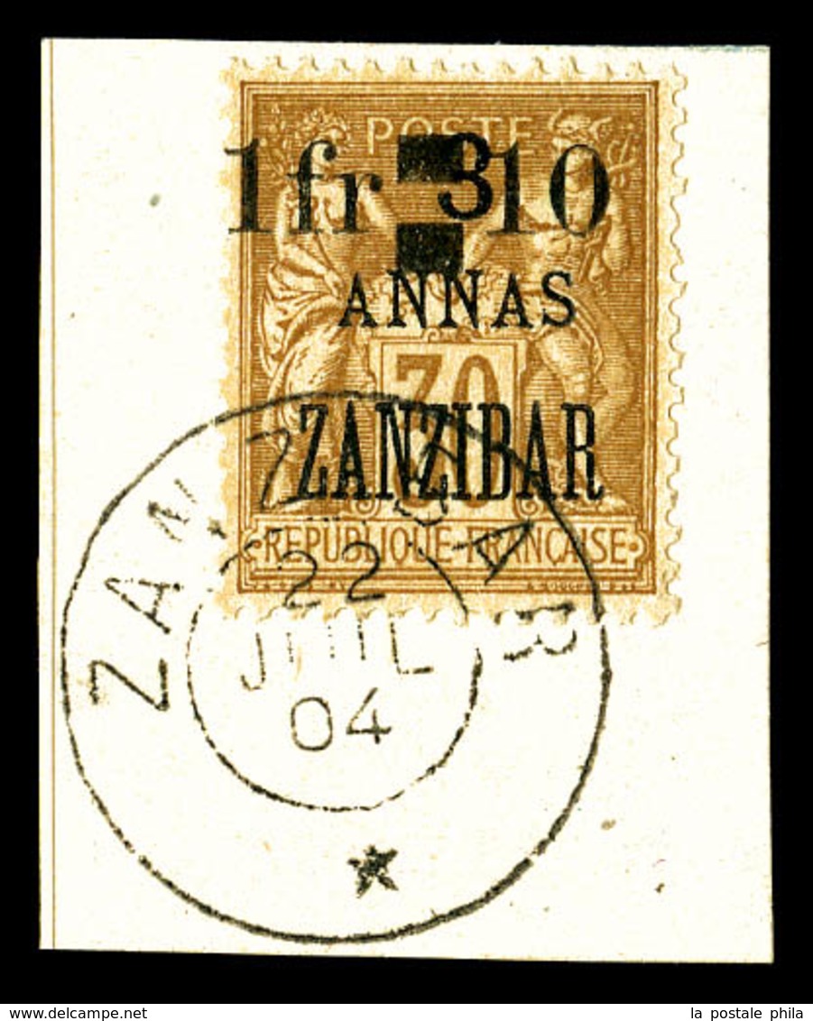 O ZANZIBAR, N°61, 1 Fr Et 10 Sur 3 A Sur 30c Obl Cad Du 22.07.1904 Sur Son Support. TTB (signé/certificat)   Qualité: O  - Unused Stamps