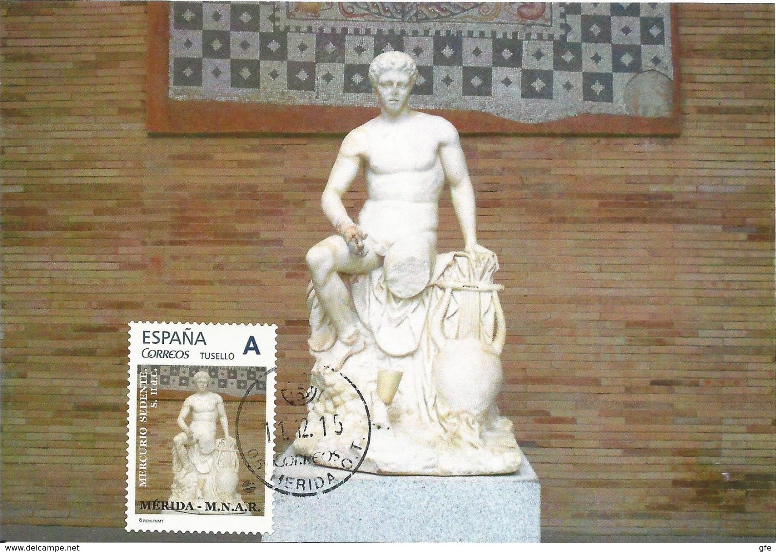 Spain Maxicard 2015– España Tarjeta Máxima Con Sello Personalizado De “Mercurio Sedente” Del MNAR De Mérida - Archeologie