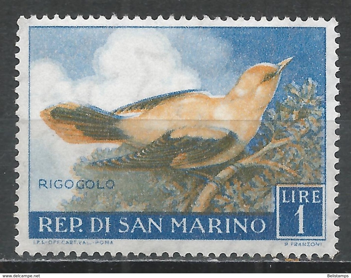 San Marino 1960. Scott #446 (M) Birds, Golden Oriole - Neufs
