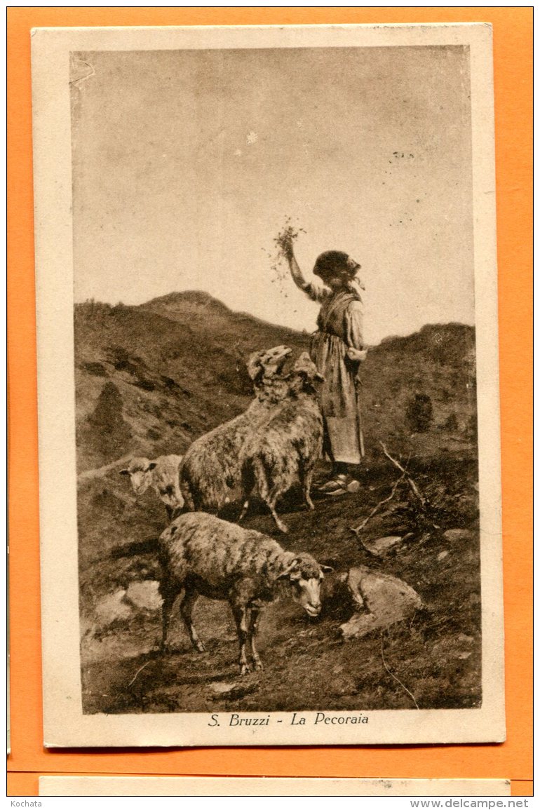 P212, S. Bruzzi, La Pecoraia, Bergère Et Ses Moutons, Brebis, Mouton, Berger, 1011, Anderson Circulée 1918 - Andere & Zonder Classificatie