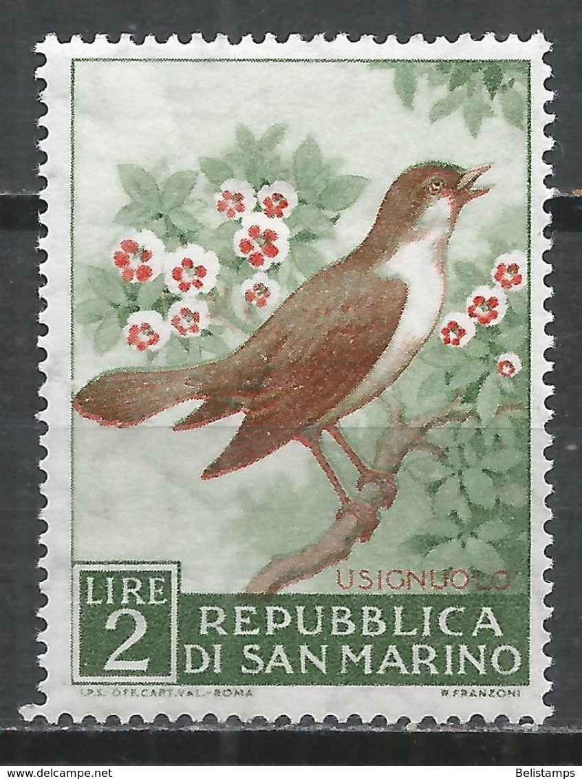 San Marino 1960. Scott #447 (MH) Birds, Nightingale - Neufs