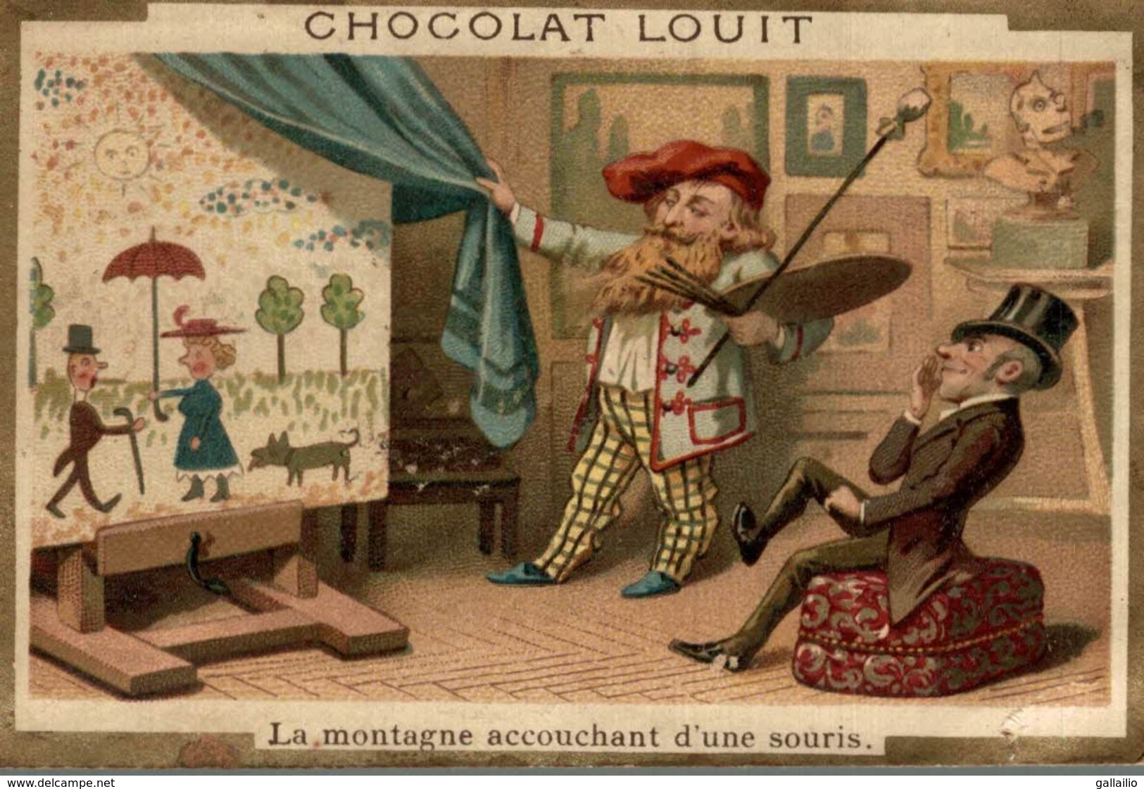 CHROMO CHOCOLAT LOUIT LA MONTAGNE ACCOUCHANT D'UNE SOURIS PEINTRE - Louit