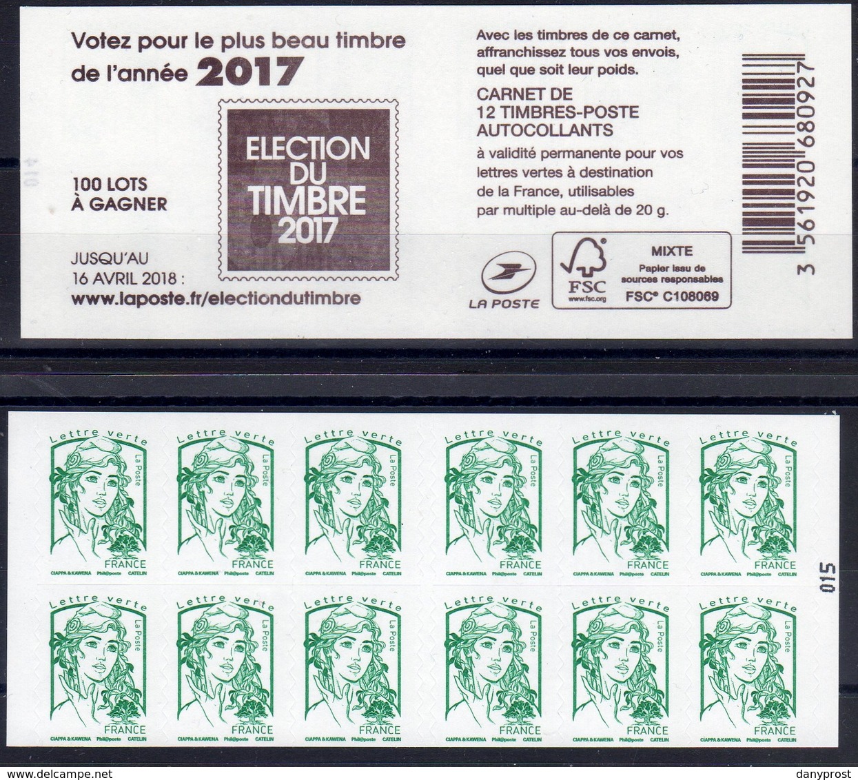 CARNET N° 1215-C..de Guichet / Ciappa 12ex LV / "COUVERTURE-ELECTION DU TIMBRE 2017 " NEUF - Autres & Non Classés