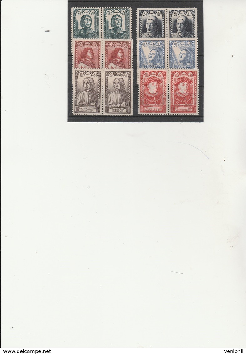 TIMBRES CELEBRITES DE 1946  - N° 765 A 770 EN PAIRE NEUVE SANS CHARNIERE  - COTE :26 € - Unused Stamps