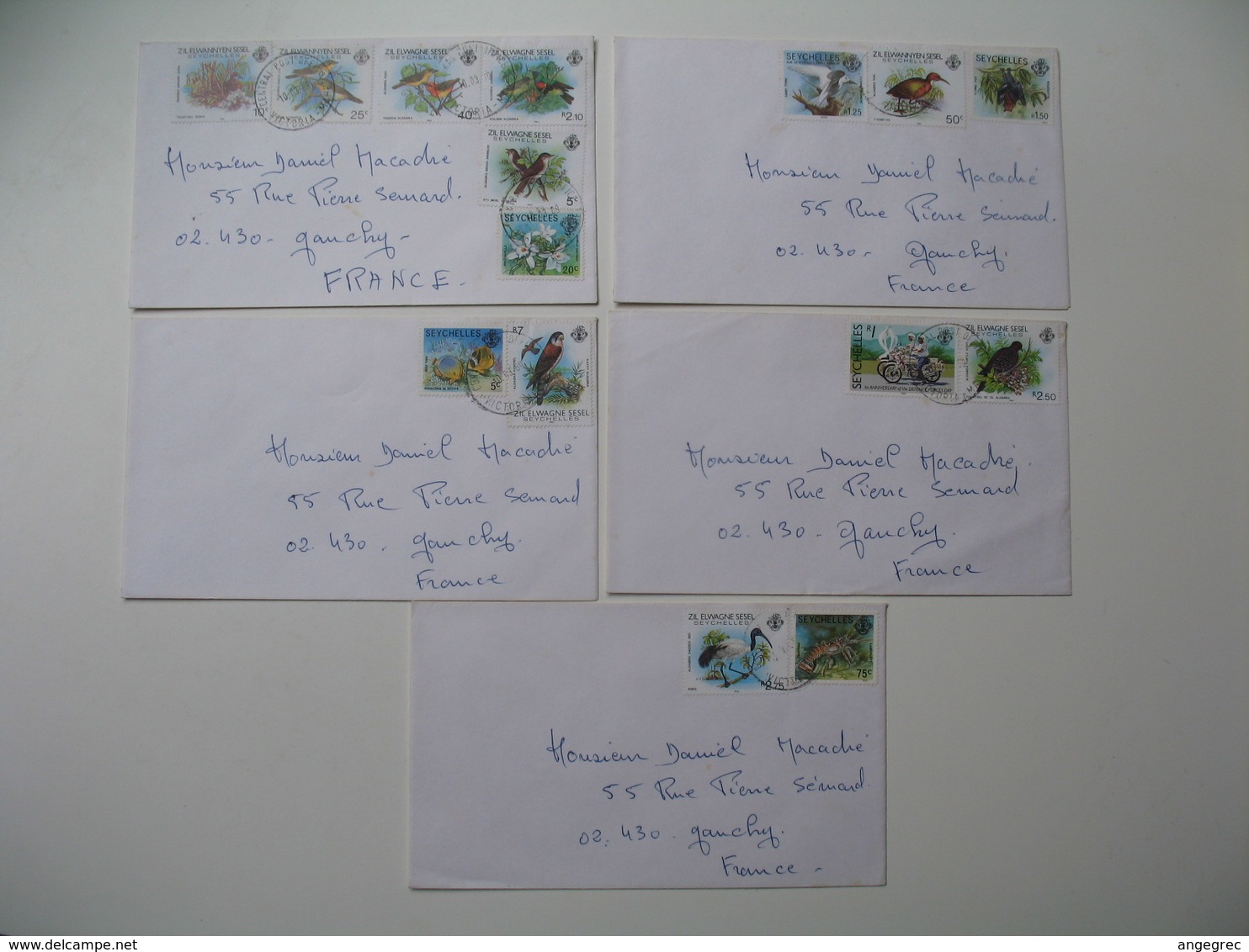 Lettre  Lot De  5  -  Seychelles  Pour La France  Thème Des Timbres Les Oiseaux  Les Animaux  à Voir - Seychelles (1976-...)