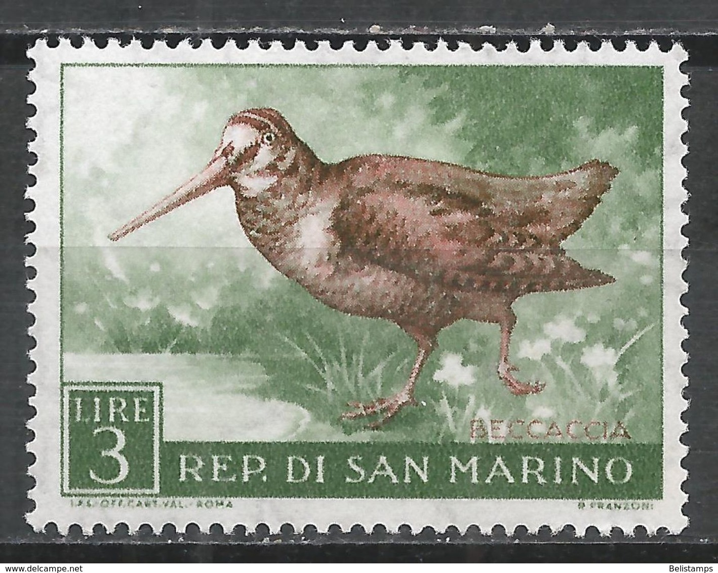 San Marino 1960. Scott #448 (M) Birds, Woodcock - Ongebruikt
