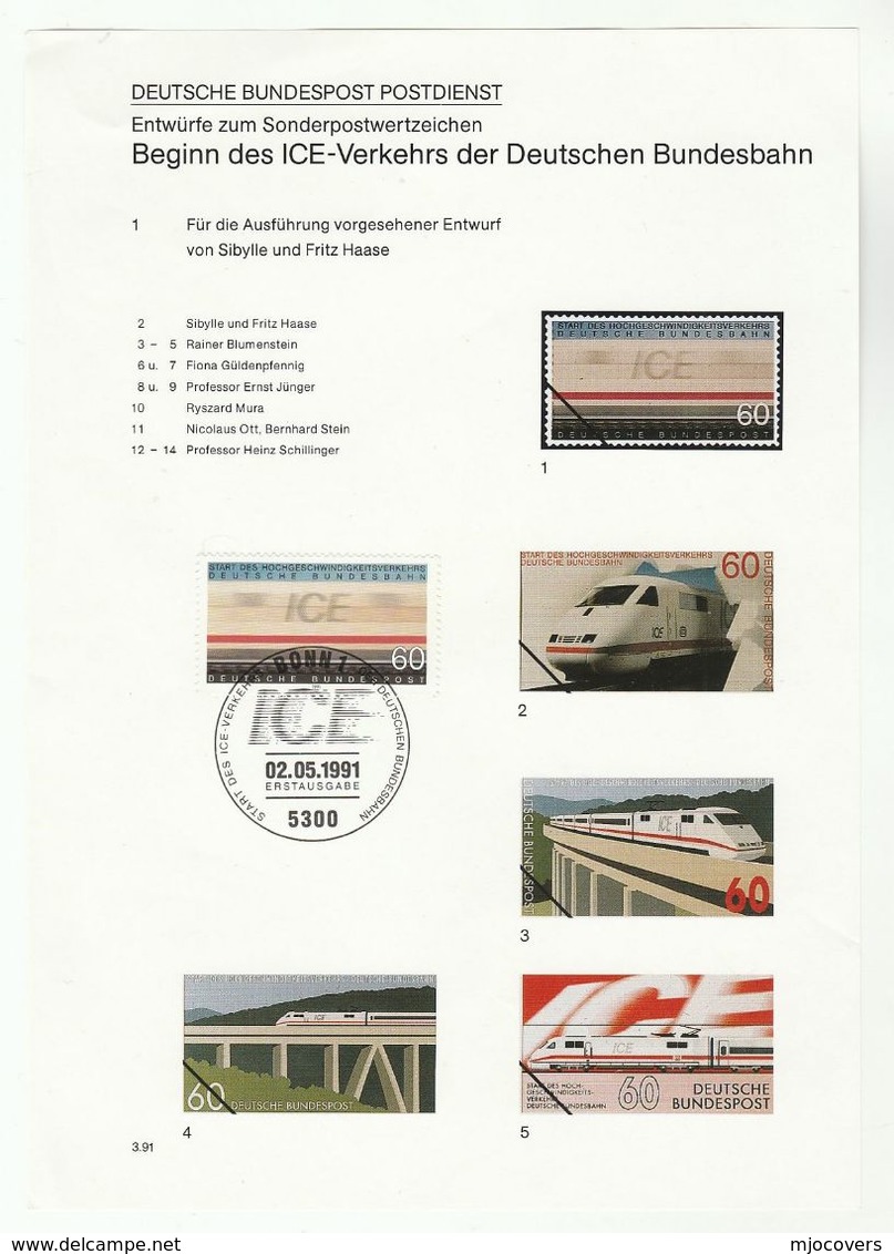 1991 GERMANY FDC ICE TRAIN Railway  On SPECIAL SHEET, Stamps Cover  Railway Bridge - Trains