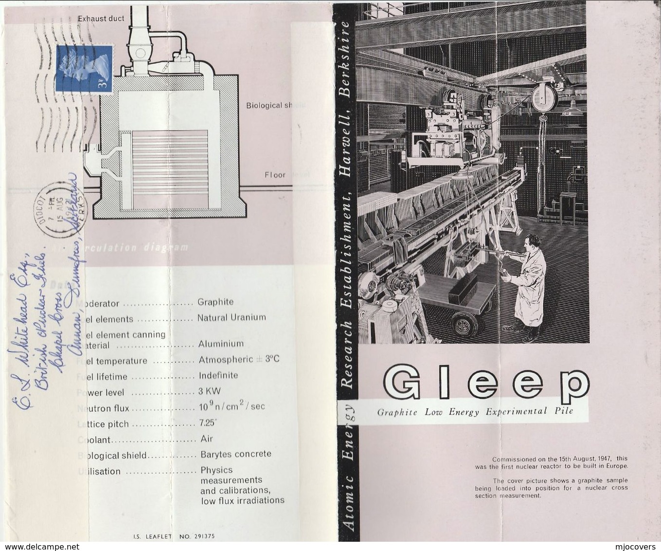 1972 GLEEP ATOMIC ENERGY Graphite Low Energy Experimental Pile Lettersheet (information Sheet) GB NUCLEAR Cover Didcot - Atom