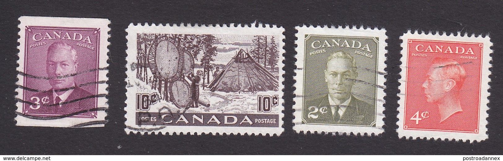 Canada, Scott #286, 301, 305-306, Used, George VI, Natives Drying Skins, Issued 1949-51 - Gebraucht
