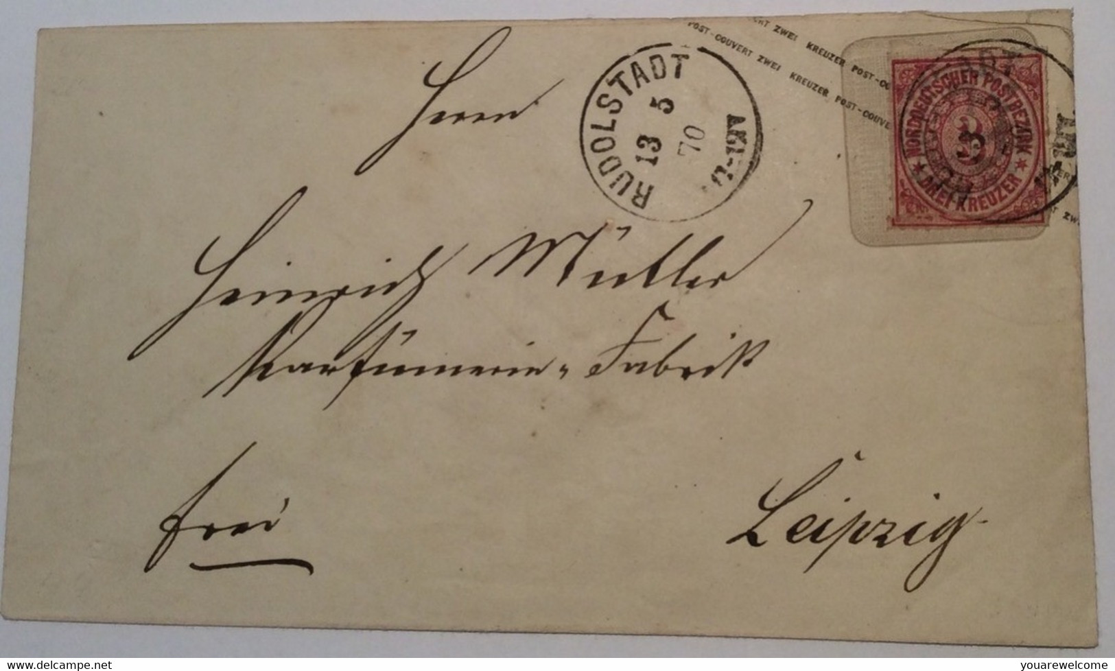 NDP U44 ABART DD ! 1868: 3 Kr Ganzsache Brief Preußen 2Kr RUDOLSTADT (Thurn & Taxis - Interi Postali