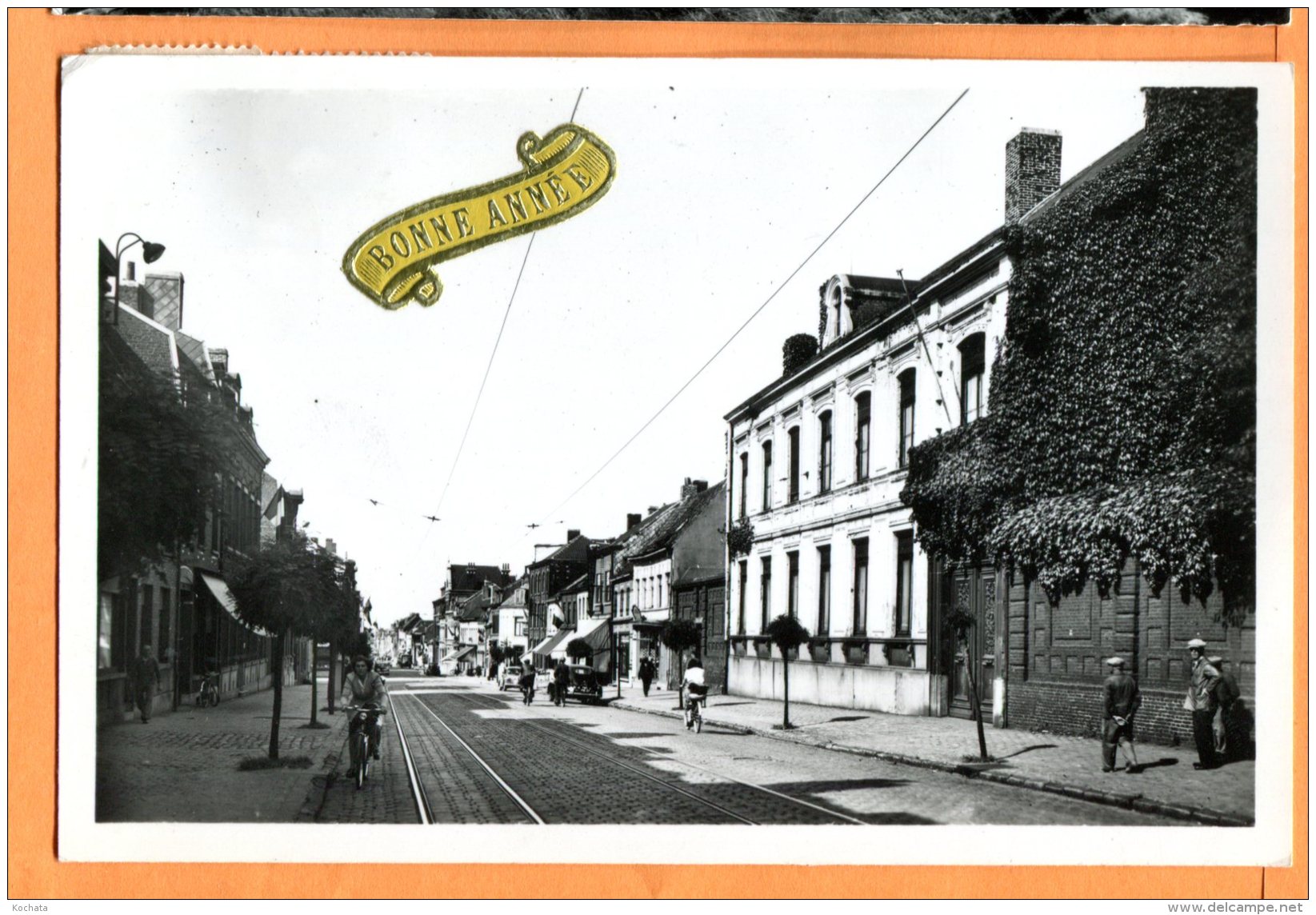 P253, Halluin, Nouvelle Mairie Et Rue De Lille, Animée, Bonne Année, édit. Fauchois, Circulée 1959 - Altri & Non Classificati