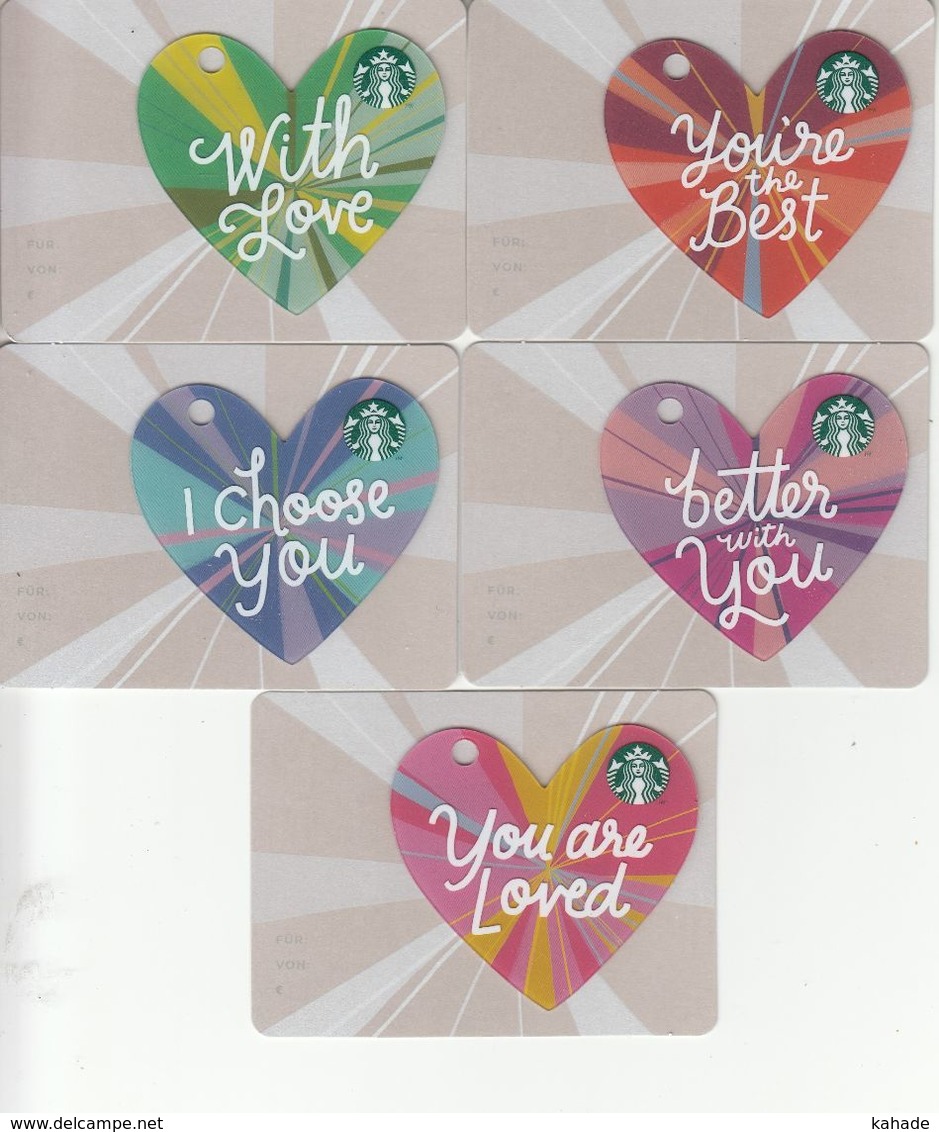 5 X Germany Starbucks Card Mini Heart Valentine 2017  2017-6147 - Gift Cards