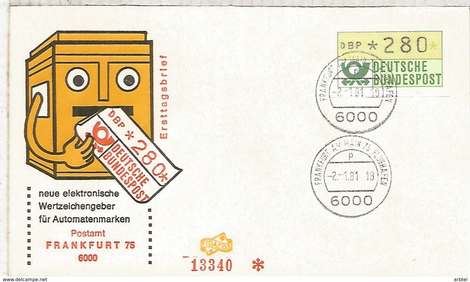 ALEMANIA FDC ATM FRANKFURT 75 FLUGHAFEN - Cartas & Documentos