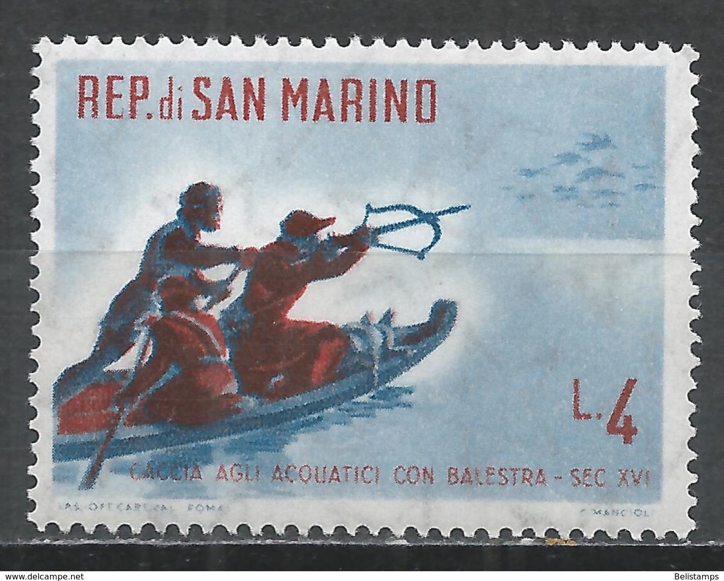 San Marino 1961. Scott #480 (MH) Duck Shooting With Crossbow - Ungebraucht