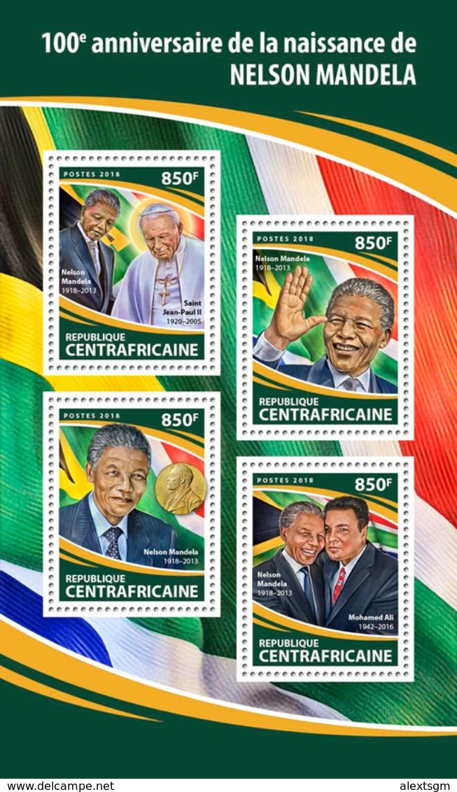 CENTRAL AFRICA 2018 - N. Mandela, Pope John-Paul II. Official Issue - Papes