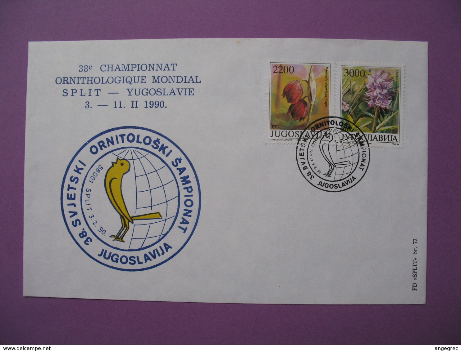Lettre Yougoslavie   1990   38 ème Championnat Ornithologique  Split - Yougoslavie - Lettres & Documents