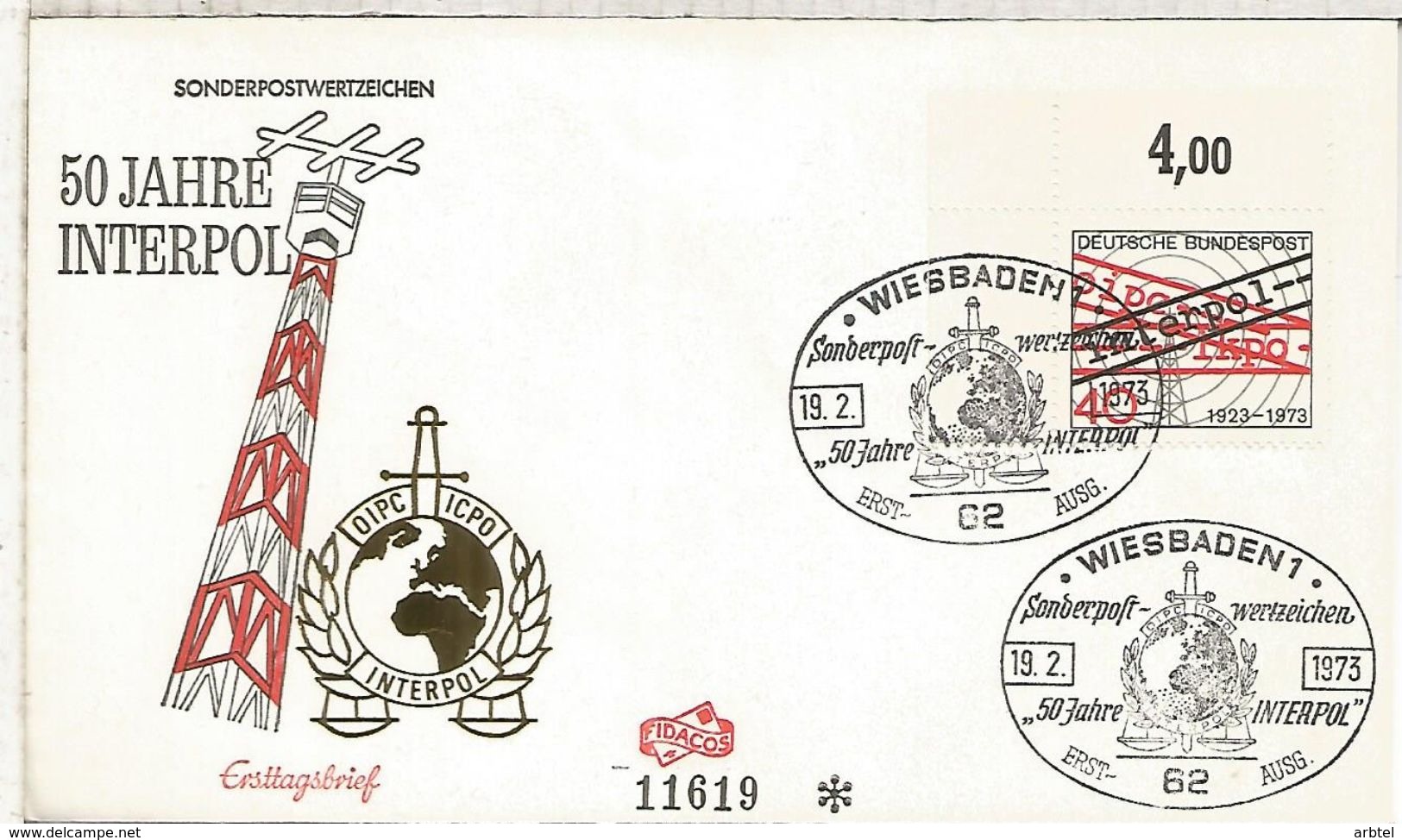 ALEMANIA FDC WIESBADEN INTERPOL POLICIA POLICE - Police - Gendarmerie