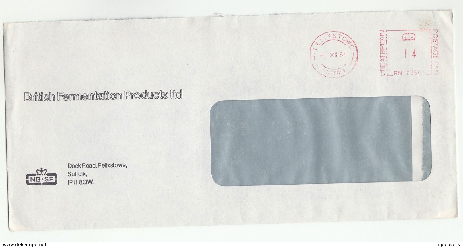 1981 GB COVER Felixstowe BRITISH FERMENTATION Products Ltd Meter Stamps Alcohol Drink - Vins & Alcools