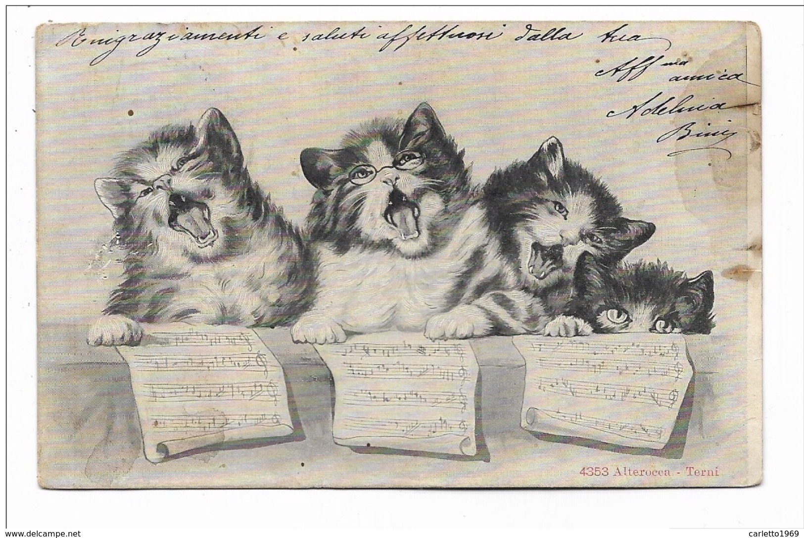 GATTI CHE CANTANO ILLUSTRATA VINTAGE ANNO 1905 VIAGGIATA FP - Humor