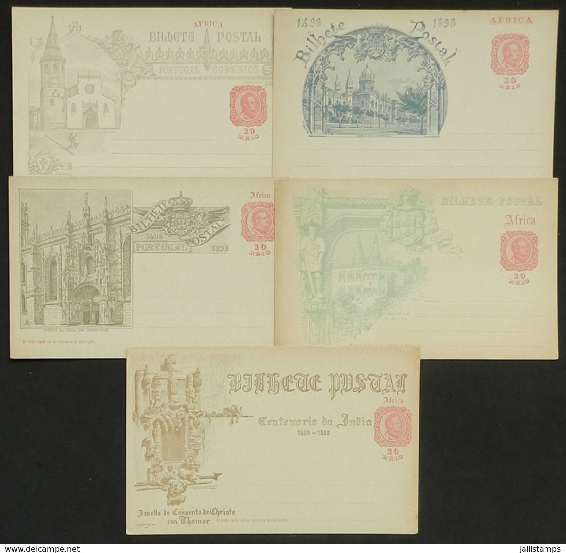 5 PORTUGUESE AFRICA: Postal Cards Of 1898 Of 10Rs.: Set Of 8 Cards With Varied Illustrations, Cancelled To Order, Excell - Africa Portuguesa