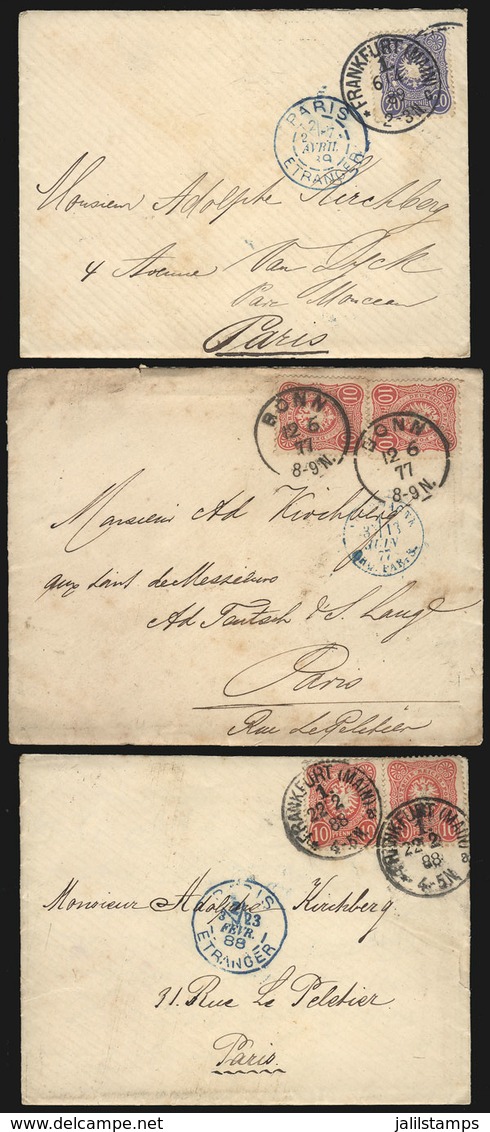 10 GERMANY: 3 Covers (with The Original Letters Included) Sent To Paris Between 1877 And 1889, Very Nice! - Andere & Zonder Classificatie