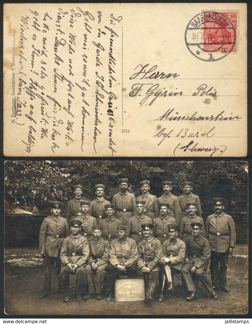 18 GERMANY: Postcard With View Of SWISS GUARDS (Germans Living In Switzerland Drafted For War), Sent From Saarbrücken To - Autres & Non Classés