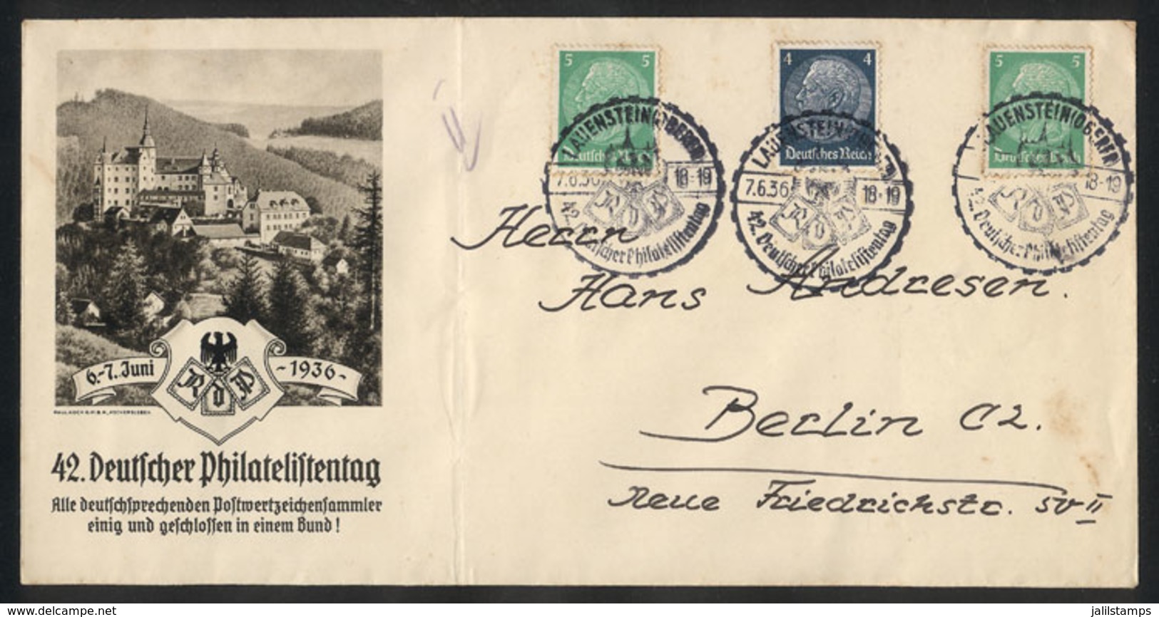 37 GERMANY: Cover With Cachet And Special Postmarks Of 7/JUN/1936, Day Of The Philatelist, With Crease, Good Appearance! - Andere & Zonder Classificatie