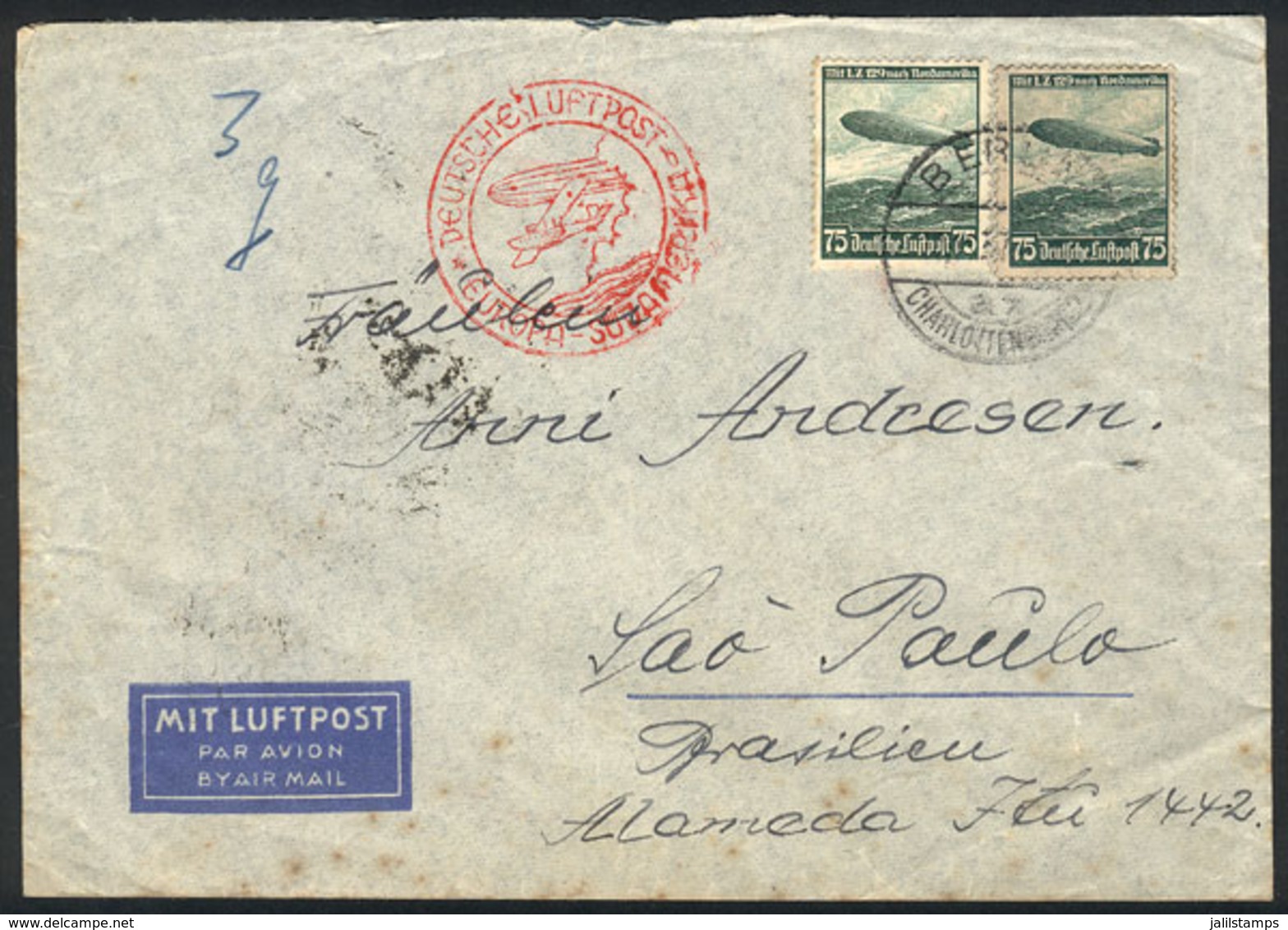 41 GERMANY: Airmail Cover Sent From Berlin To Brazil In NO/1937. - Altri & Non Classificati