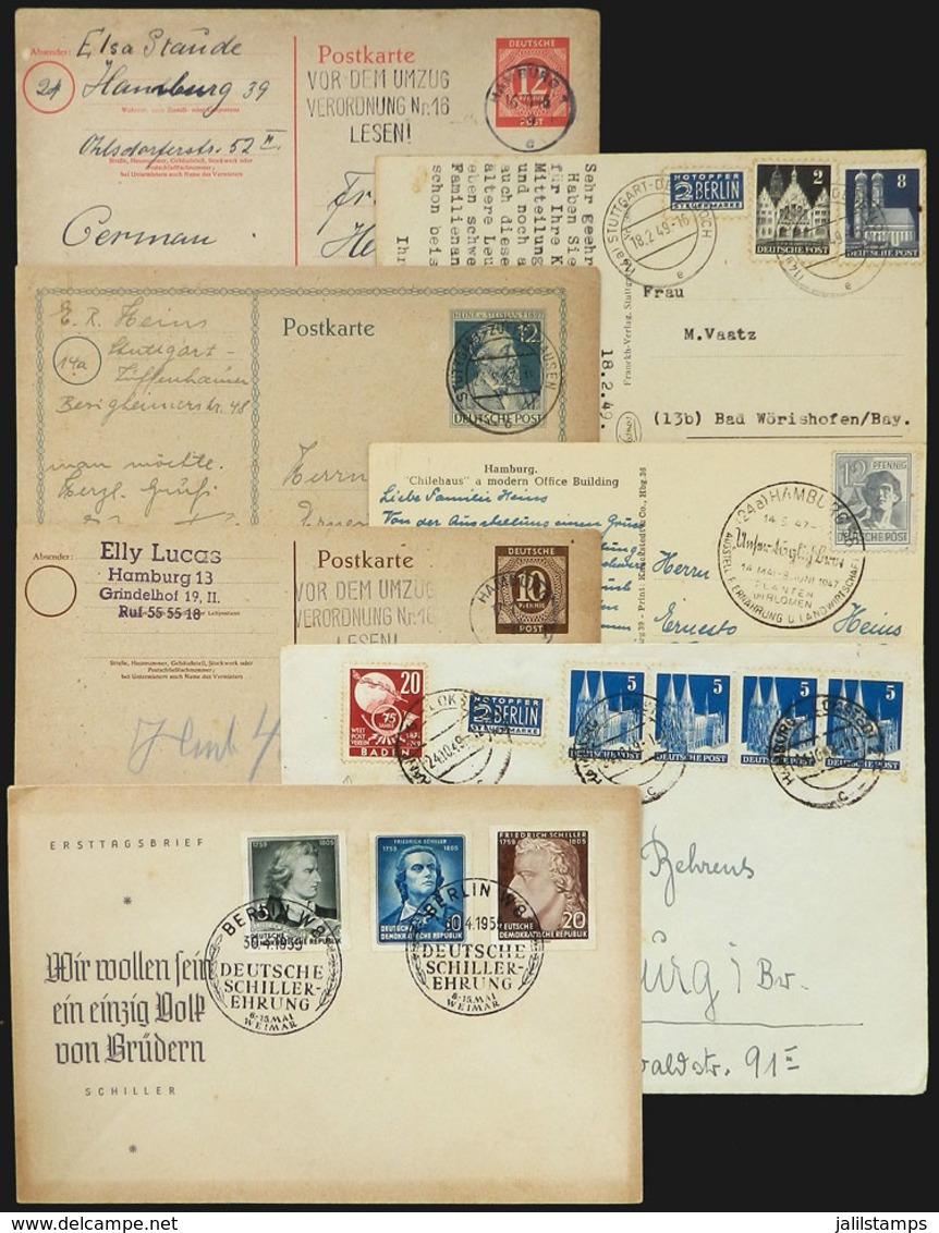 57 GERMANY: 7 Covers, Cards Etc. Used Between 1945 And 1955, Interesting, Fine Quality! - Other & Unclassified