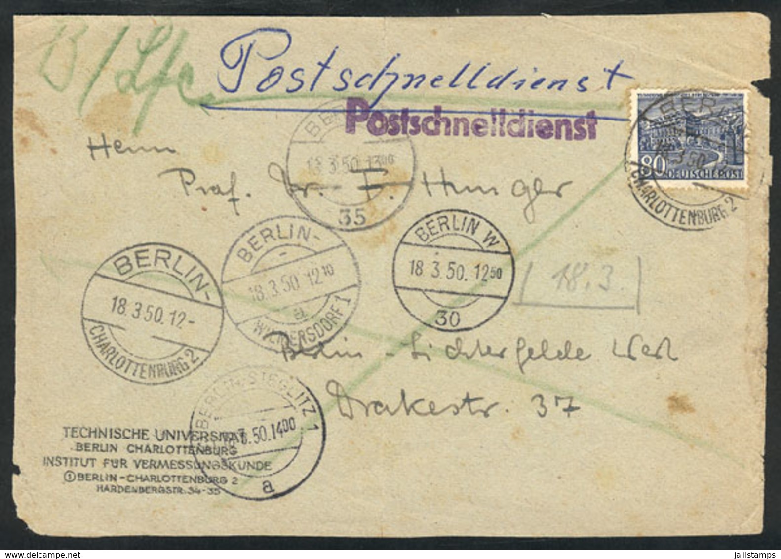 75 GERMANY - BERLIN: Cover Front Used Locally Franked With 80Pg., With A Good Number Of Different Cancels, Interesting! - Briefe U. Dokumente