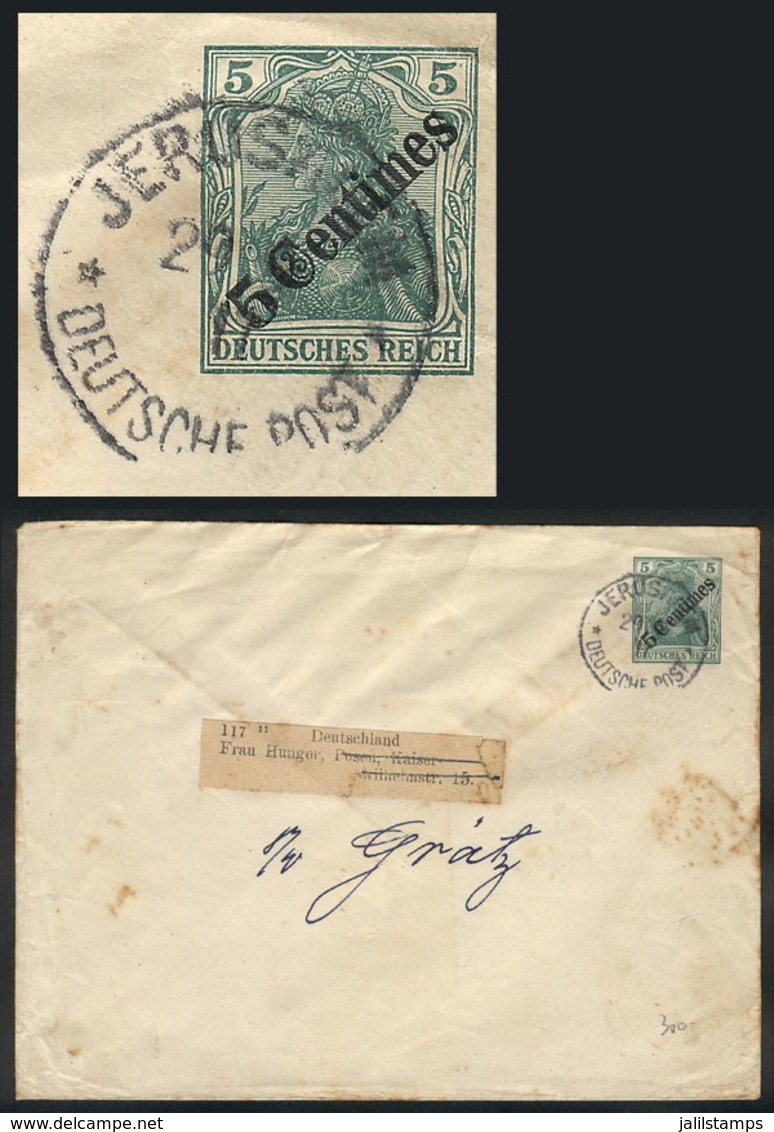 77 GERMANY - LEVANT: 5Pg. Stationery Envelope Surcharged 5c., Sent As Printed Matter To Germany On 29/JUN/1911 With JERU - Altri & Non Classificati