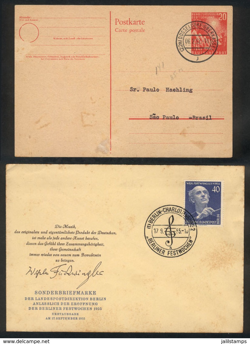 81 WEST GERMANY: Postal Card Used On 6/FE/1952 + Cover With Special Cancel Of 17/SE/1955, Minor Defects, Low Start! - Briefe U. Dokumente