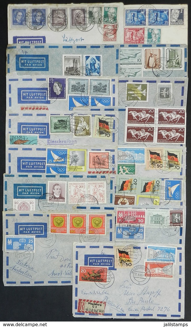 85 EAST GERMANY: 15 Covers Sent To Brazil And Australia Between 1952 And 1960, All With Very Attractive Multicolored Pos - Sonstige & Ohne Zuordnung