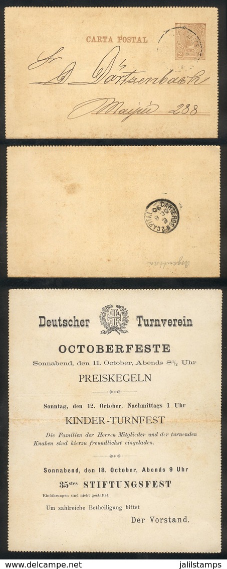 89 ARGENTINA: 2c. Lettercard Used In Buenos Aires On 8/OC/1890, With A German Impression Inside, Very Attractive! - Sonstige & Ohne Zuordnung