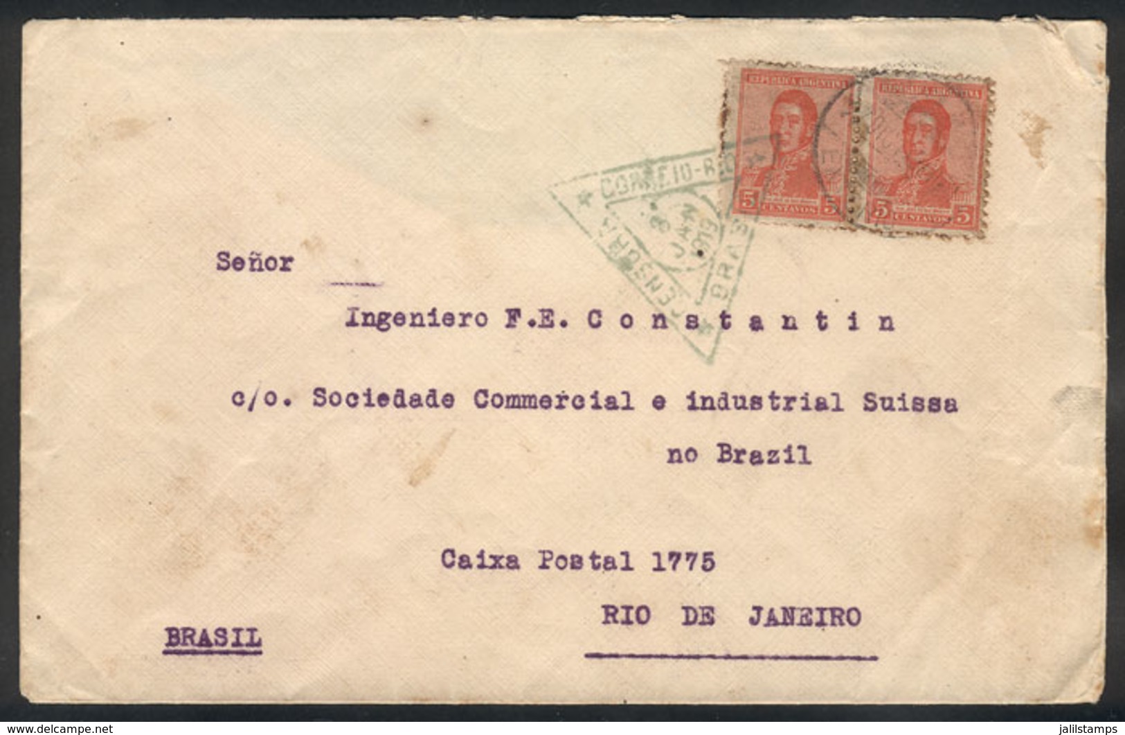 91 ARGENTINA: Cover Sent From Buenos Aires To Rio De Janeiro On 2/DE/1919 Franked With 10c., With Brazilian CENSOR Mark  - Altri & Non Classificati