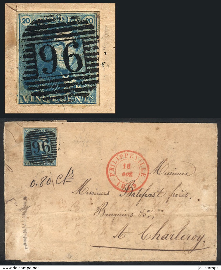 110 BELGIUM: Entire Letter Sent From Philippeville To Charleroy On 18/OC/1849 Franked With 20c. With Numeral "96" Cancel - Otros & Sin Clasificación