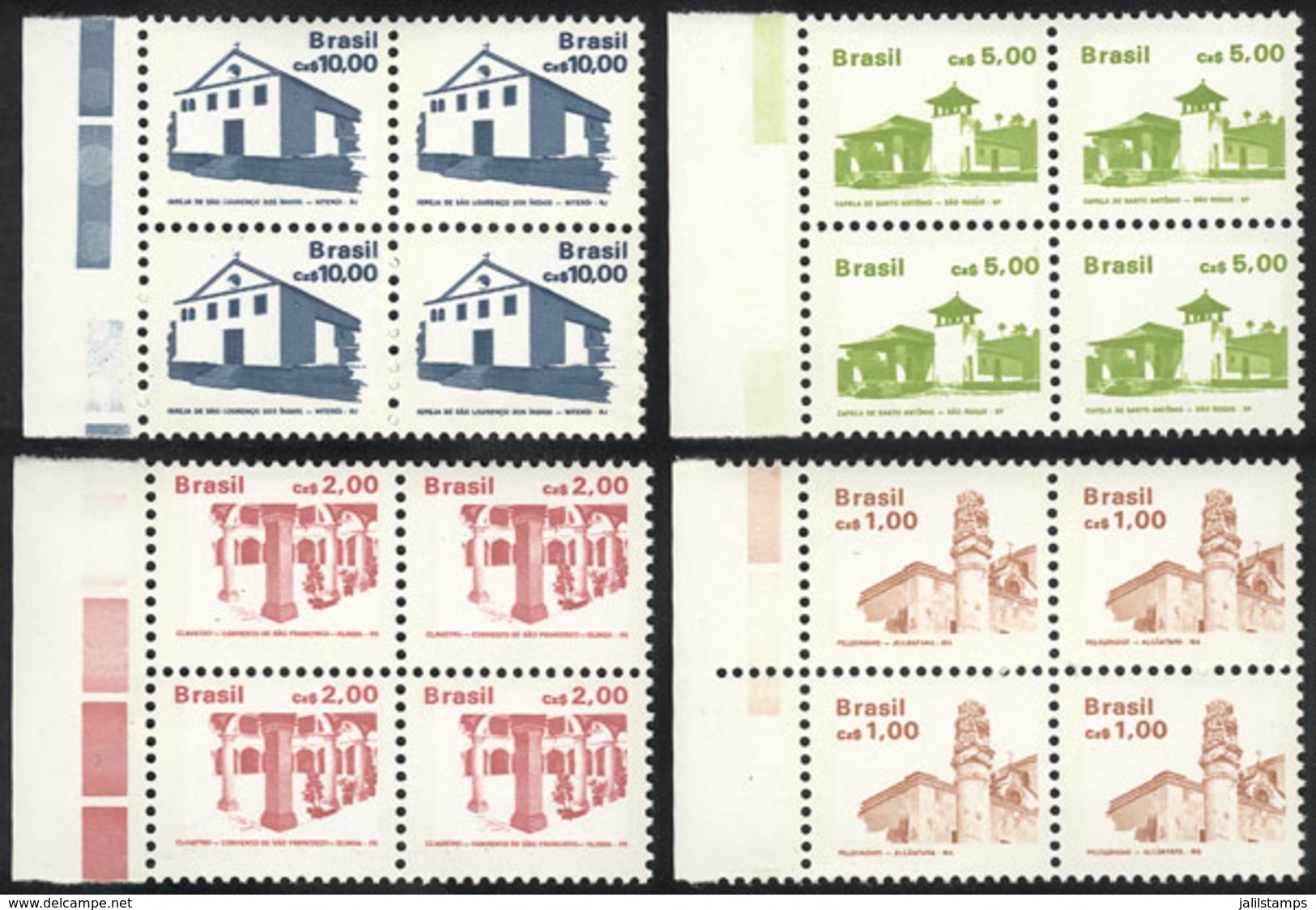 125 BRAZIL: RHM.660/663, 1988 Brazilian Historic And Artistic Heritage, Complete Set Of 4 Values In Marginal Blocks Of 4 - Otros & Sin Clasificación