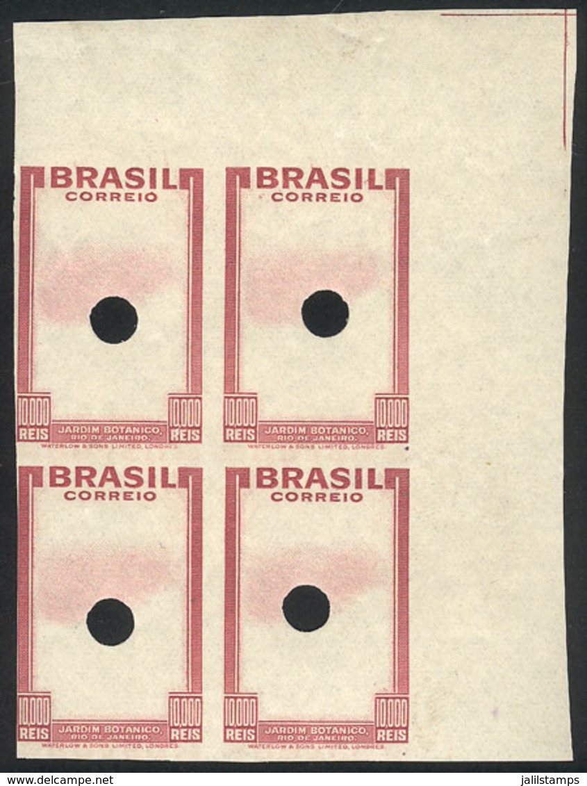 131 BRAZIL: Sc.449, 1937 10,000Rs. Botanical Garden In Rio, PROOF Of The Frame, MNH Block Of 4 With Punch Hole In The Ce - Altri & Non Classificati