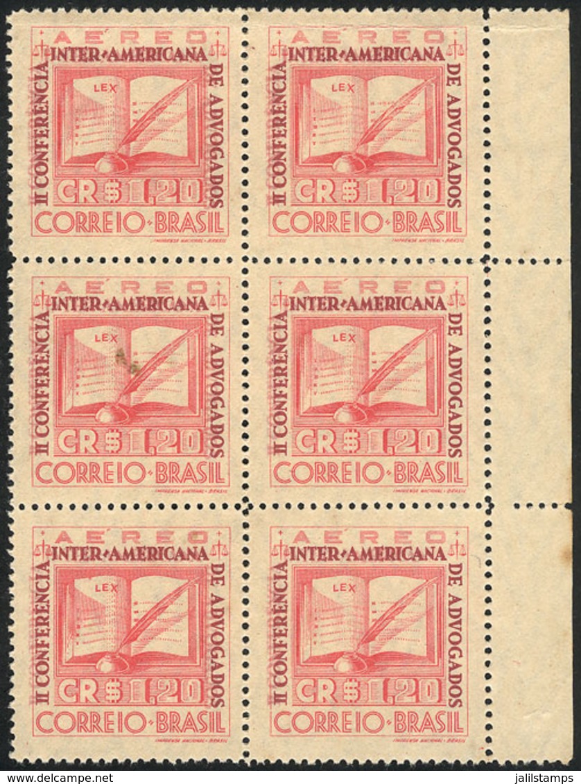 135 BRAZIL: RHM.A-51C, 1943 Lawyer's Conference, Block Of 6 With DOUBLE IMPRESSION Of The Dark Lilac Color Variety ("II  - Posta Aerea