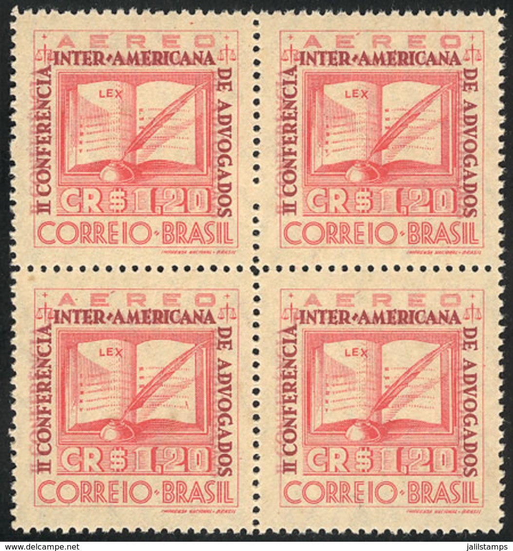 136 BRAZIL: RHM.A-51C, 1943 Lawyer's Conference, Block Of 4 With DOUBLE IMPRESSION Of The Dark Lilac Color Variety ("II  - Luftpost
