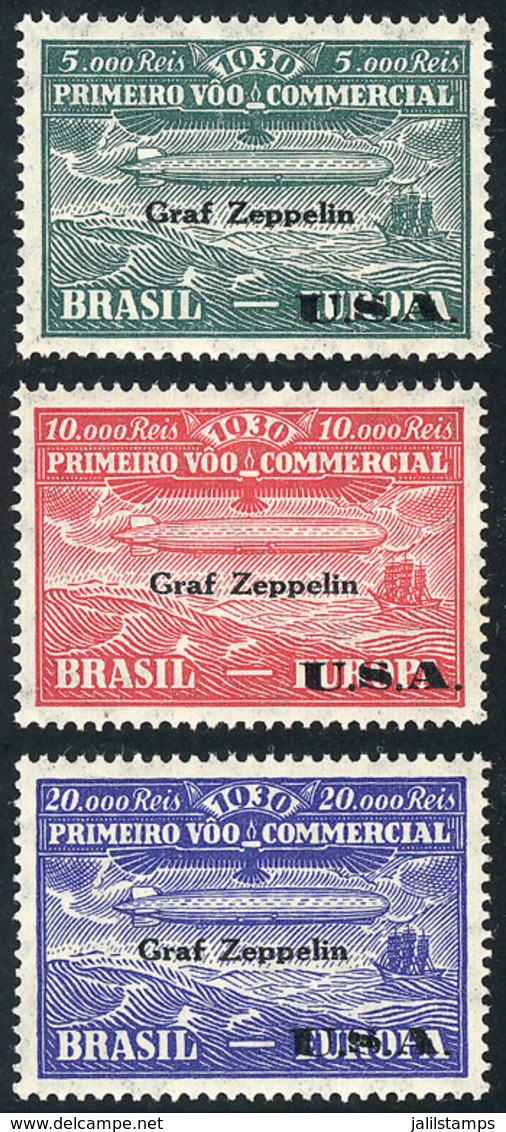 139 BRAZIL: Sc.4CL8/4CL10, 1930 Zeppelin Flight To USA, Cmpl. Set Of 3 Overprinted Values, MNH, The Lower Values Perfect - Luftpost