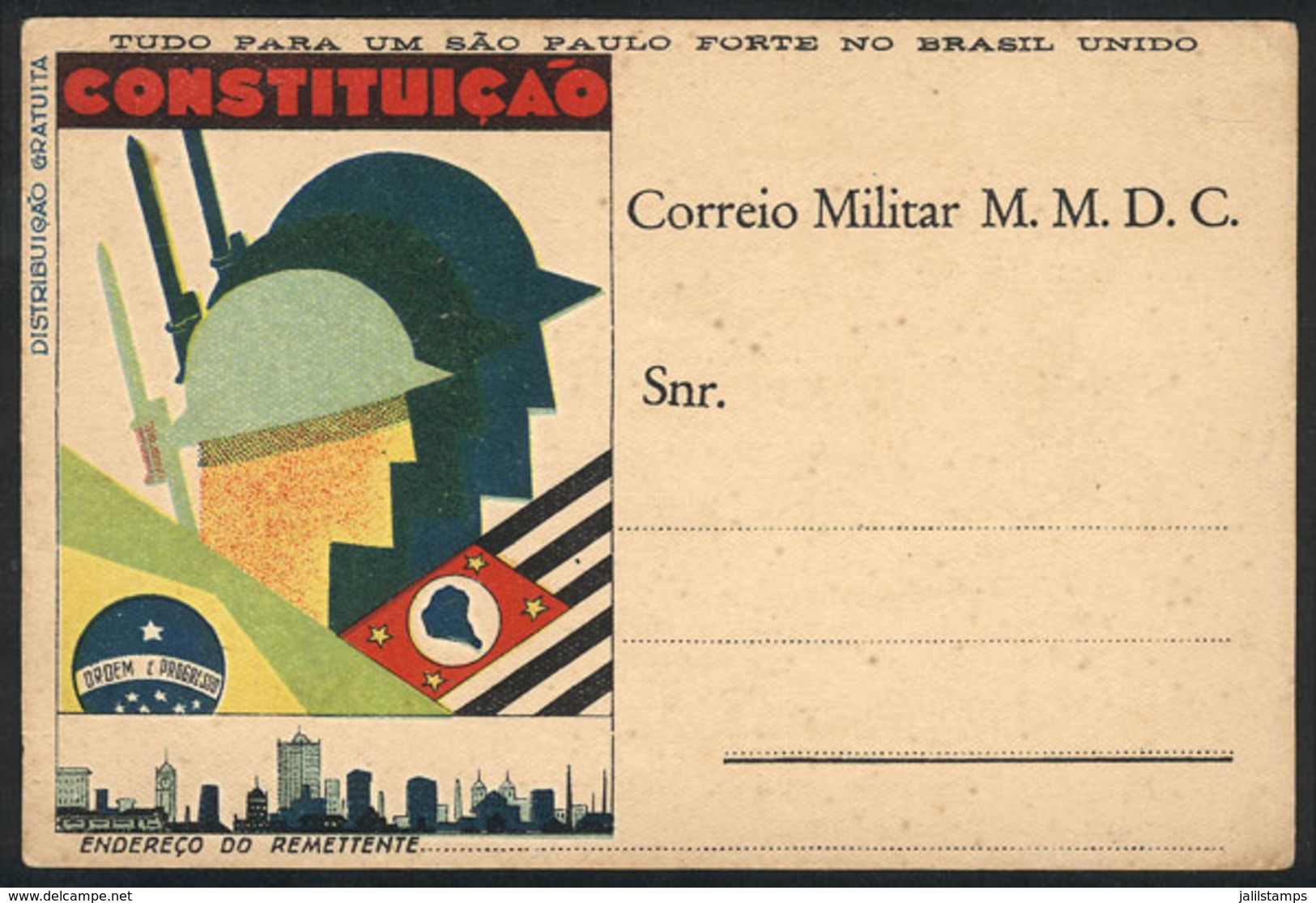 147 BRAZIL: Sao Paulo & Mato Grosso Constitutionalist Campaign: Card Similar To RHM.11, Unused, VF Quality, RHM Catalog  - Enteros Postales