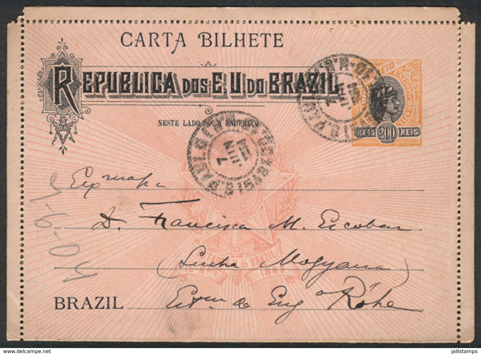 153 BRAZIL: RHM.CB-69, Lettercard With Perforation 11½x11½, Used In Sao Paulo On 7/JUN/1904, VF Quality, Extremely Rare, - Ganzsachen
