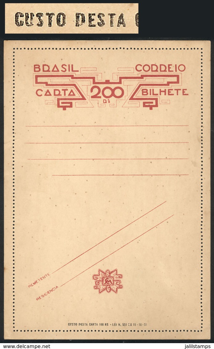 160 BRAZIL: RHM.CB-97, Mint Lettercard, Unfolded, With Inscription On Reverse: Custo Desta Carta 100 Rs - Lei N.537 De 1 - Interi Postali
