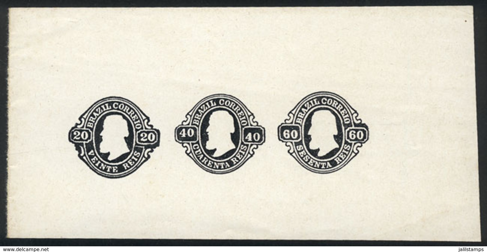 162 BRAZIL: Die Proofs Of Values Of 20, 40 And 60Rs. For Wrappers Printed In February 1889 (RHM.CT-1/3), In Black On Gla - Ganzsachen