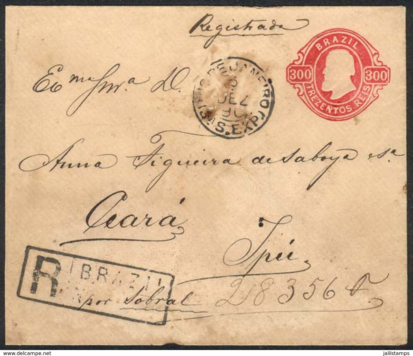 164 BRAZIL: RHM.11, Stationery Envelope Sent By Registered Mail From Rio To Ipú On 3/DE/1890, Catalog Value 240Rs., Some - Ganzsachen