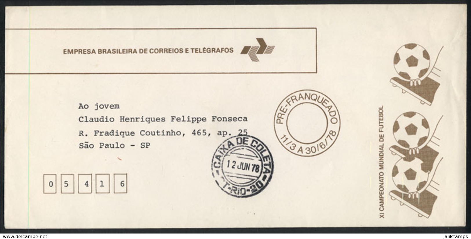 167 BRAZIL: RHM.EN-86, Stationery Envelope, 1978 Football World Cup, Used On 9/JUN/1978, VF Quality, Catalog Value 720Rs - Ganzsachen