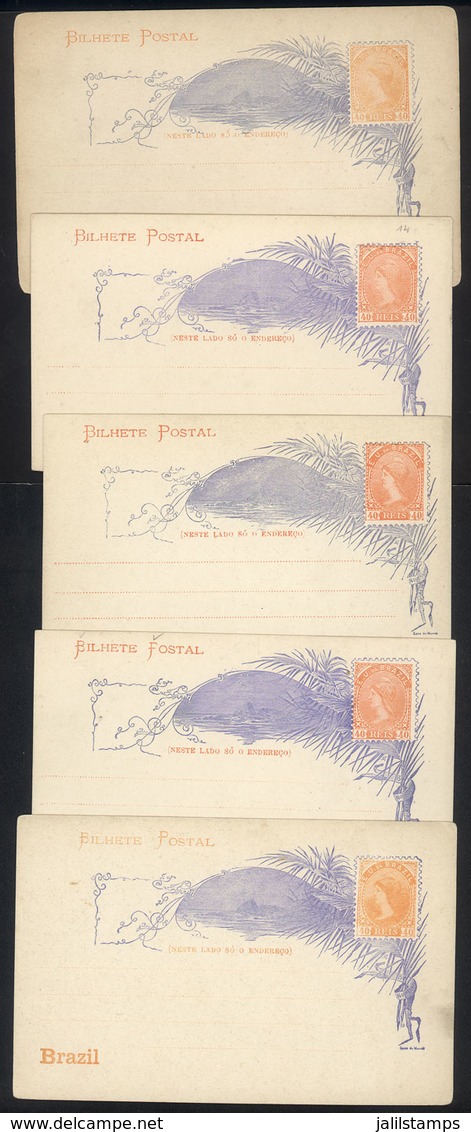 171 BRAZIL: Circa 1890: 5 Unused Postal Cards Of 40Rs., Cards Of Varied Sizes And Also With Some Differences In The Font - Ganzsachen